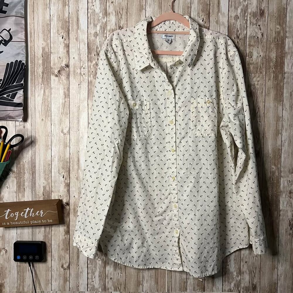 ⚓ Old Navy XXL Anchor Print Long Sleeve Button-Down Shirt – Nautical Classic 🌊